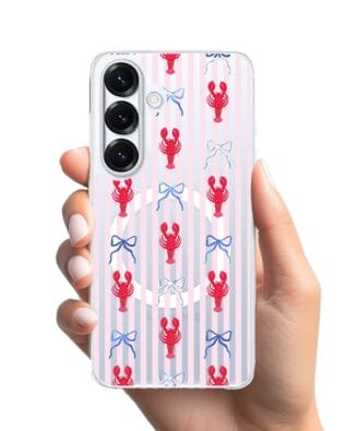 Etui do Samsung Galaxy S25 Plus z MagSafe przeźroczyste, silikonowe Flexi, krab i kokardki