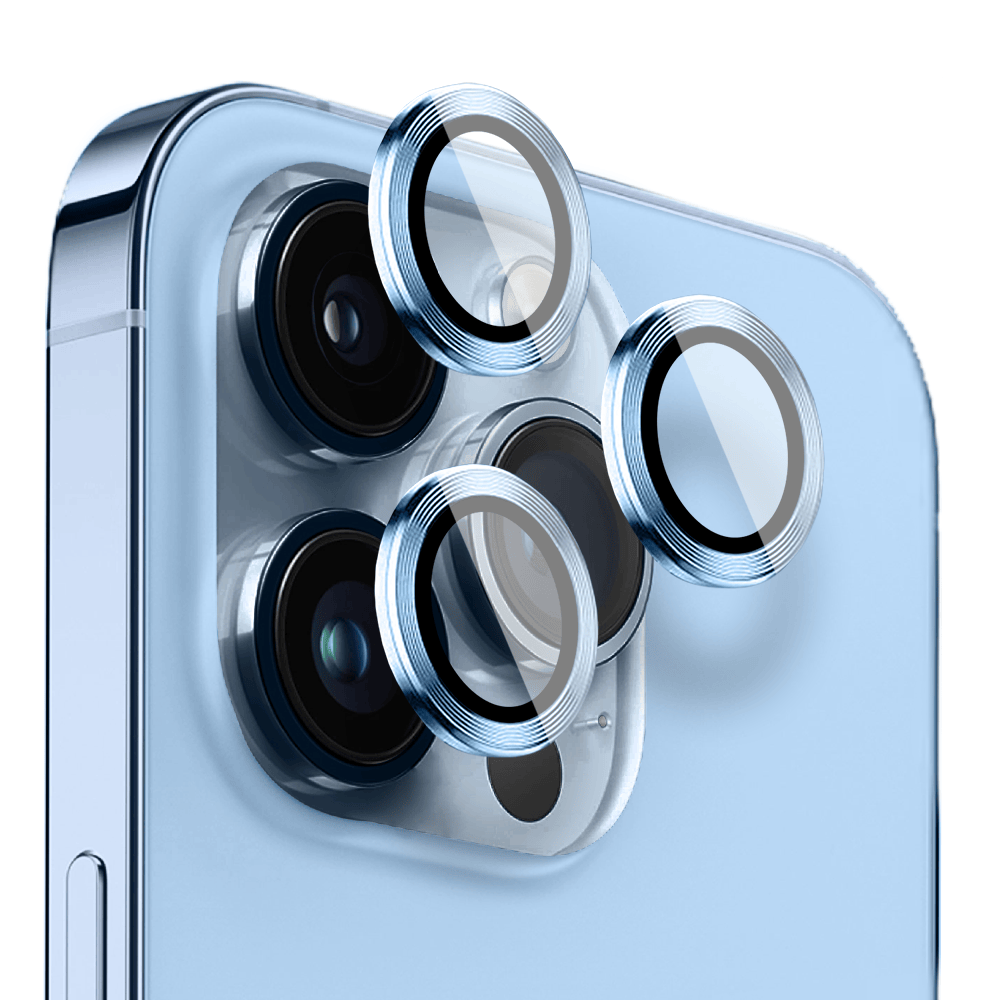 Metalowa osłona obiektywu aparatu ze szkła hartowanego 9H do iPhone 13 Pro, 1 zestaw, górski błękit - obrazek 2