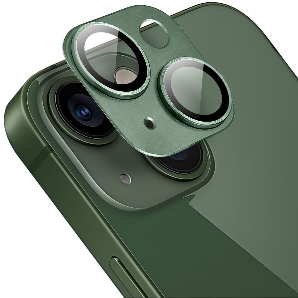 Metalowa osłona na cały aparat z wbudowanymi szkłami do iPhone 13, zielona