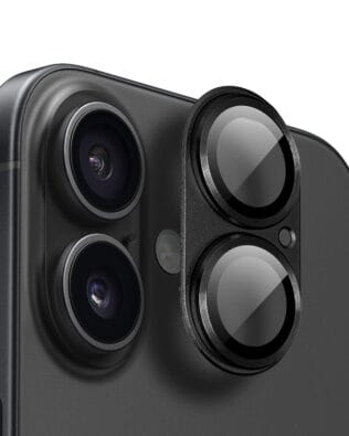 Metalowa osłona na cały aparat z wbudowanymi szkłami do iPhone 16 Plus, czarna