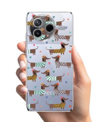 Etui do Xiaomi POCO F7 Pro przeźroczyste, silikonowe Flexi, zakochane jamniki