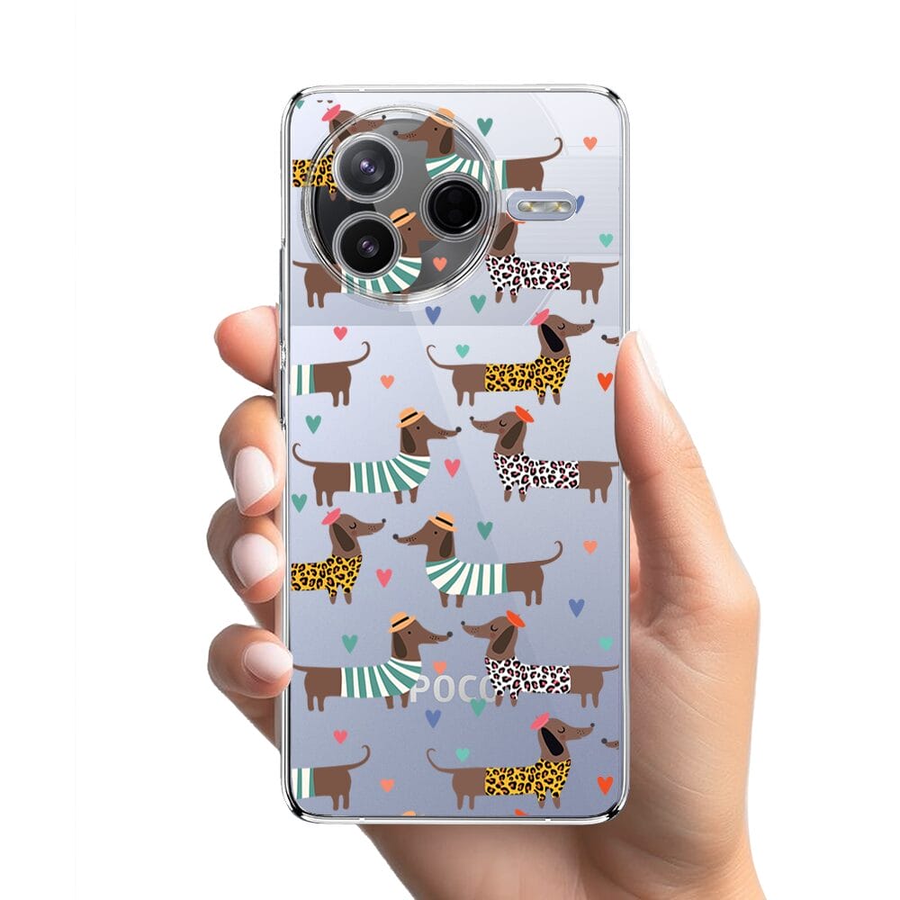 Etui do Xiaomi POCO F7 Pro przeźroczyste, silikonowe Flexi, zakochane jamniki - obrazek 2