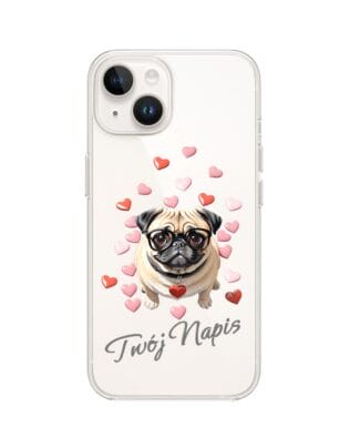 Etui do iPhone 14 przeźroczyste, silikonowe Flexi, Puppy Love, pies rasy Mops