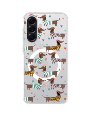 Etui do Samsung Galaxy A56 5G z MagSafe przeźroczyste, silikonowe Flexi, zakochane jamniki