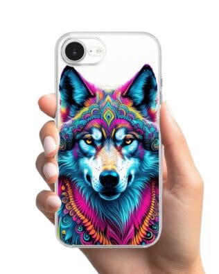 Etui do iPhone 16e przeźroczyste, silikonowe Flexi, Dzika Mandala, Wilk