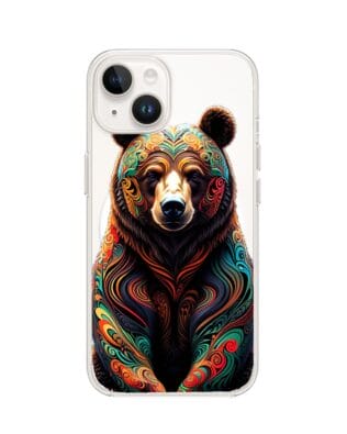 Etui do iPhone 14 Plus z MagSafe przeźroczyste, silikonowe Flexi, Dzika Mandala, Niedźwiedź