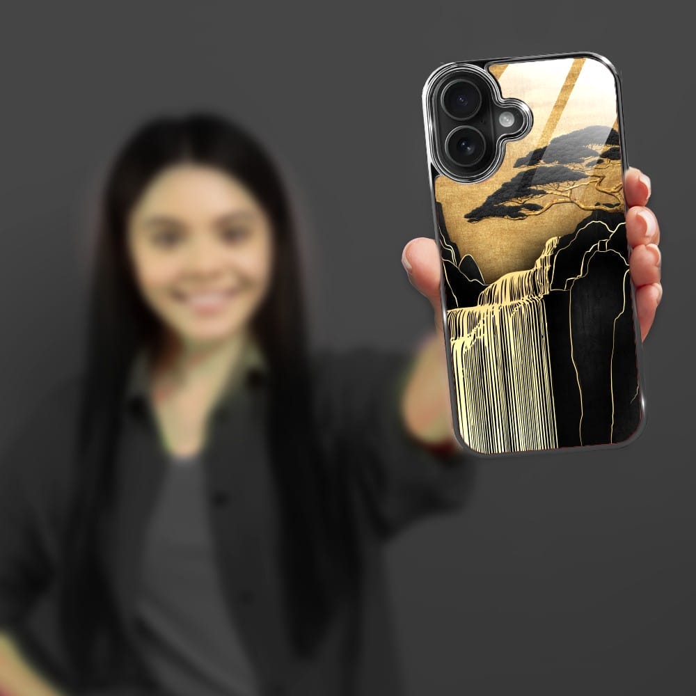 Etui do iPhone 16 IBIZU Elite Glass z MagSafe Magia Azji, Złoty wodospad, czarne - obrazek 6