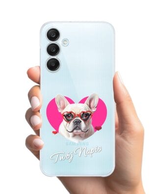 Etui do Samsung Galaxy M35 5G przeźroczyste, silikonowe Flexi, Puppy Love, pies rasy Buldog Francuski