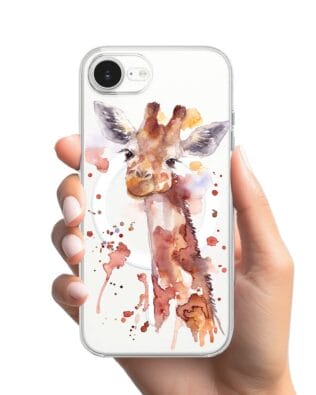 Etui do iPhone 16e z MagSafe przeźroczyste, silikonowe Flexi, Akwarelowe Zoo, Żyrafa