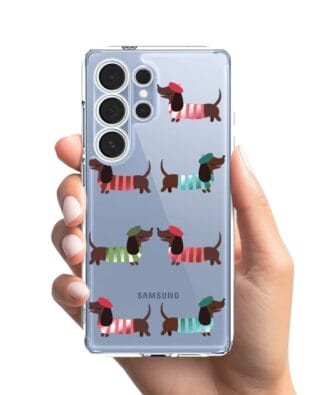 Etui do Samsung Galaxy S25 Ultra przeźroczyste, silikonowe Flexi, jamnik w Paryżu