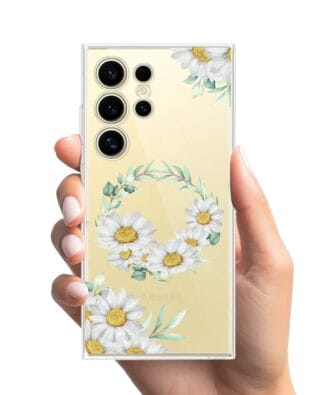 Etui do Samsung Galaxy S24 Ultra przeźroczyste, silikonowe Flexi, wianek stokrotek