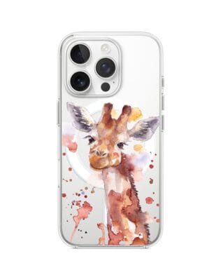 Etui do iPhone 16 Pro Max z MagSafe przeźroczyste, silikonowe Flexi, Akwarelowe Zoo, Żyrafa