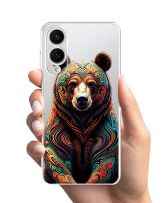 Etui do Samsung Galaxy S25 Edge przeźroczyste, silikonowe Flexi, Dzika Mandala, Niedźwiedź