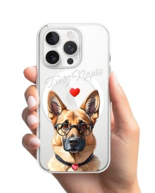 Etui do iPhone 14 Pro z MagSafe przeźroczyste, silikonowe Flexi, Puppy Love, pies rasy Owczarek Niemiecki