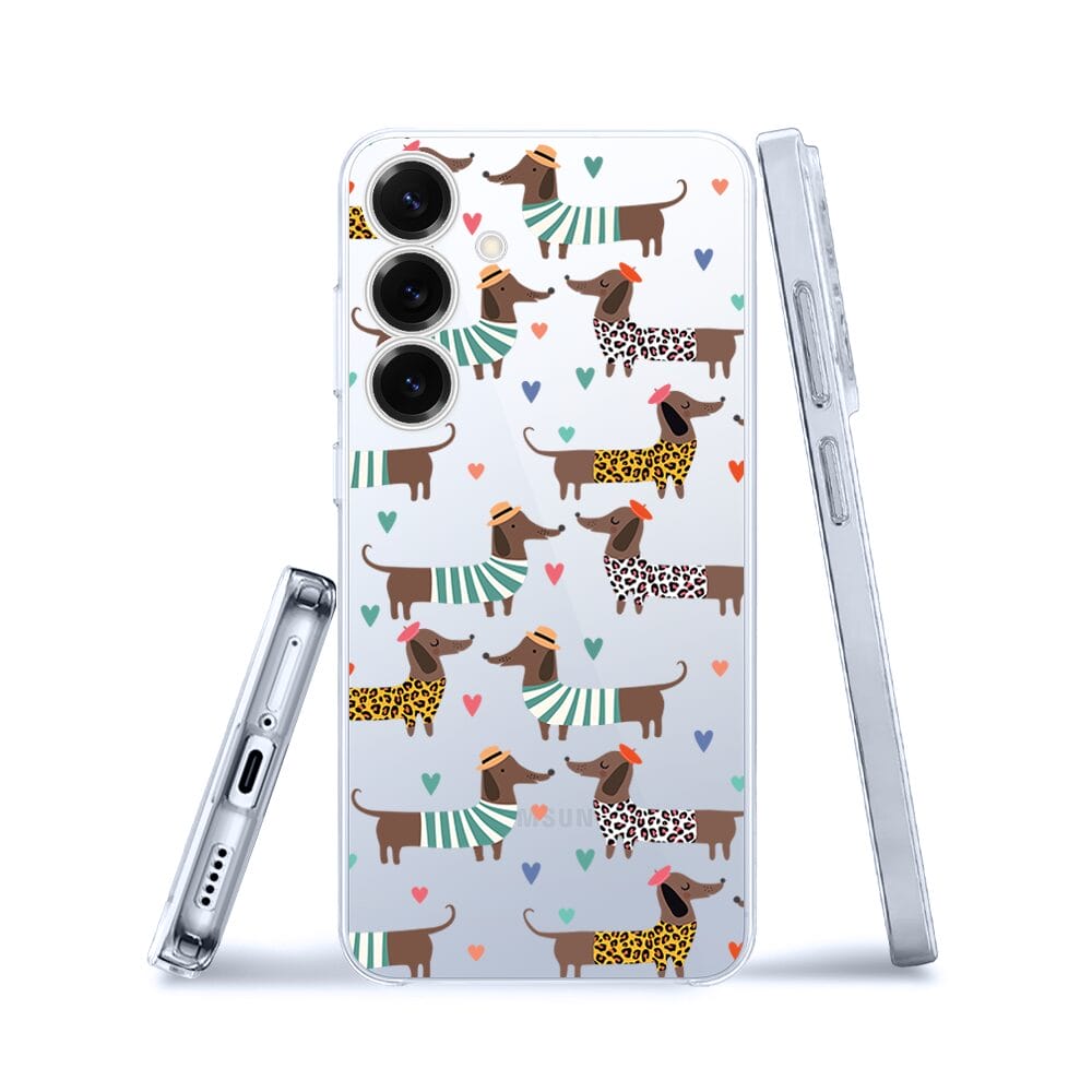 Etui do Samsung Galaxy S25 przeźroczyste, silikonowe Flexi, zakochane jamniki - obrazek 3