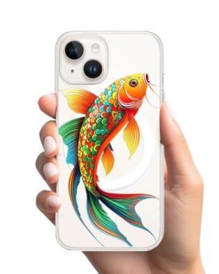 Etui do iPhone 13 Mini z MagSafe przeźroczyste, silikonowe Flexi, Dzika Mandala, Złota ryba