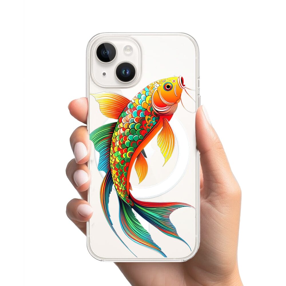 Etui do iPhone 13 Mini z MagSafe przeźroczyste, silikonowe Flexi, Dzika Mandala, Złota ryba - obrazek 2