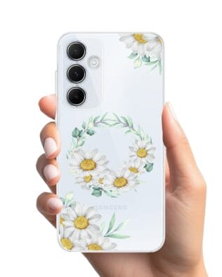 Etui do Samsung Galaxy A55 5G przeźroczyste, silikonowe Flexi, wianek stokrotek
