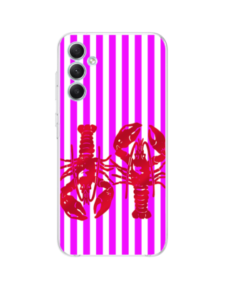 Etui do Samsung Galaxy A34 5G przeźroczyste, silikonowe Flexi, kraby z różowymi paskami