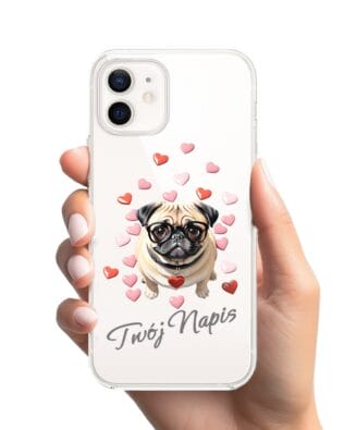 Etui do iPhone 12 przeźroczyste, silikonowe Flexi, Puppy Love, pies rasy Mops