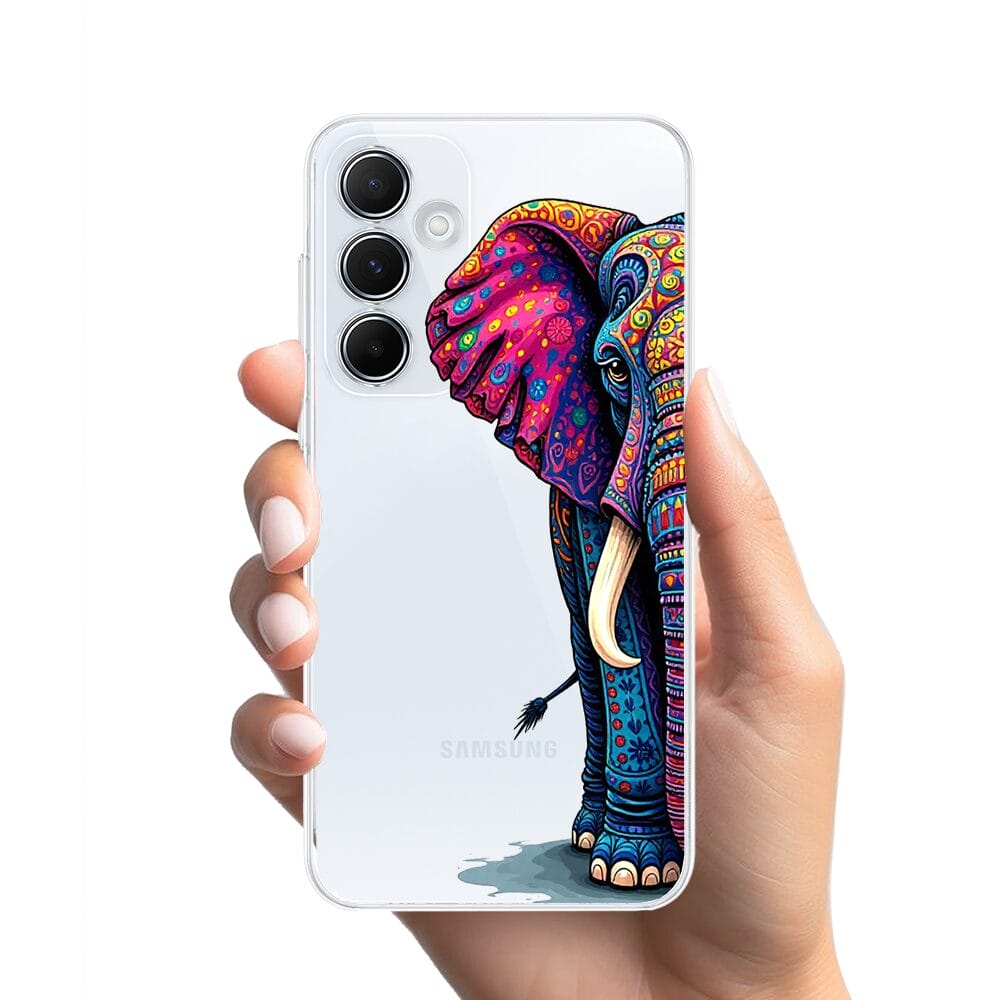 Etui do Samsung Galaxy M35 5G przeźroczyste, silikonowe Flexi, Dzika Mandala, Słoń - obrazek 2