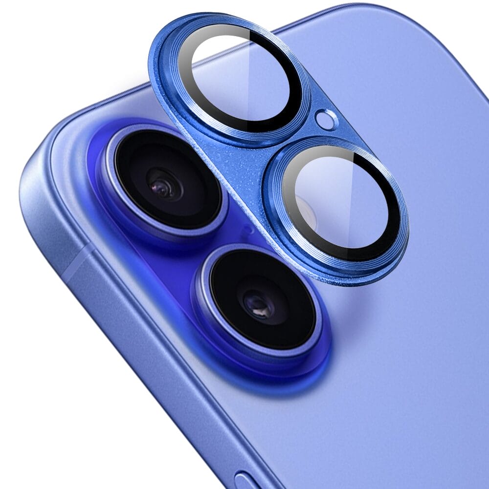 Metalowa osłona na cały aparat z wbudowanymi szkłami do iPhone 16 Plus, ultramaryna