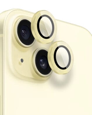 Metalowa osłona obiektywu aparatu ze szkła hartowanego 9H do iPhone 15 Plus, 1 zestaw, żółta
