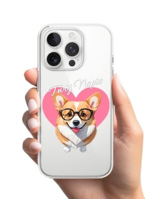 Etui do iPhone 14 Pro Max przeźroczyste, silikonowe Flexi, Puppy Love, pies rasy Corgi