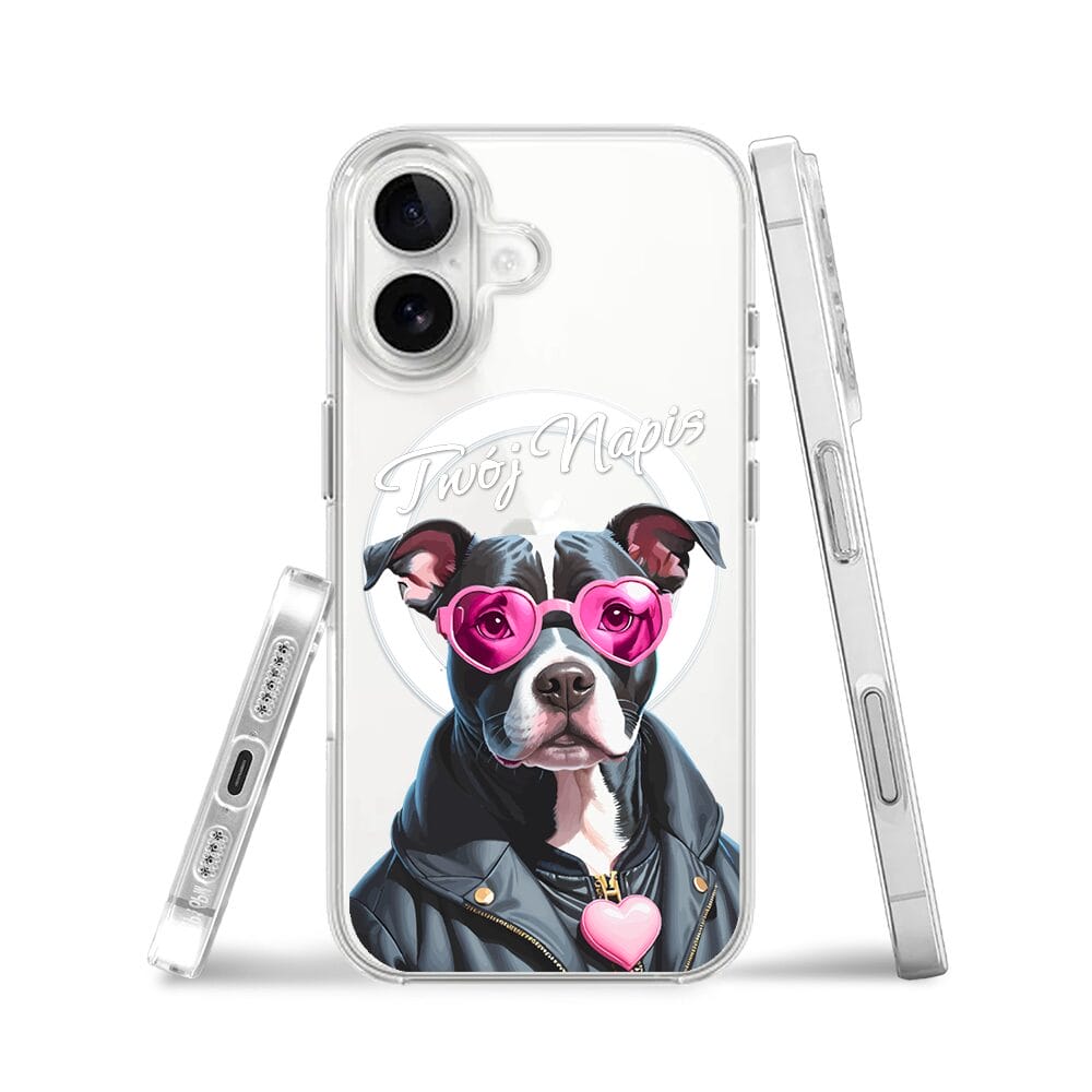 Etui do iPhone 16 z MagSafe przeźroczyste, silikonowe Flexi, Puppy Love, pies rasy Amstaff - obrazek 3
