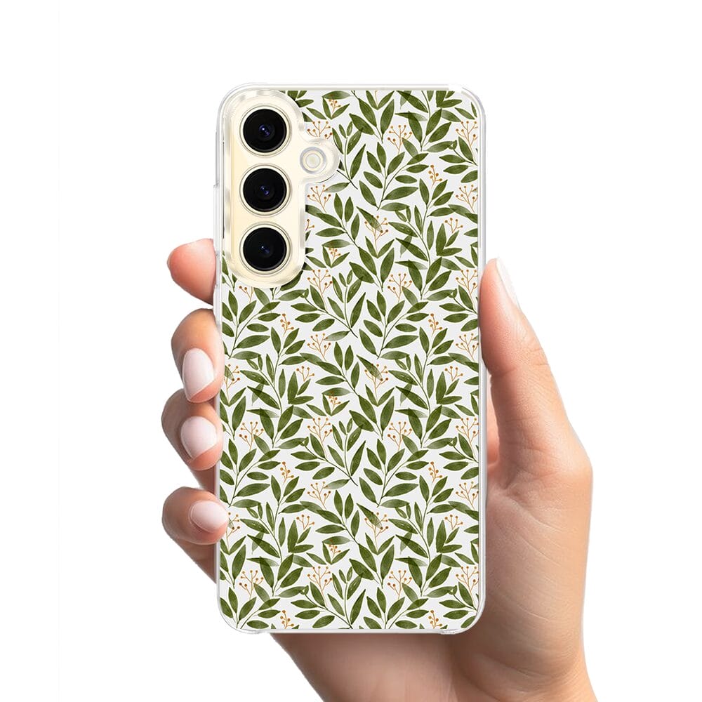 Etui do Samsung Galaxy S24 z MagSafe przeźroczyste, silikonowe Flexi, zielone gałązki - obrazek 2