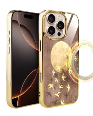 Etui do iPhone 16 Pro MaxIBIZU Elite Glass z MagSafe Magia Azji, Taniec jaskółek, złote