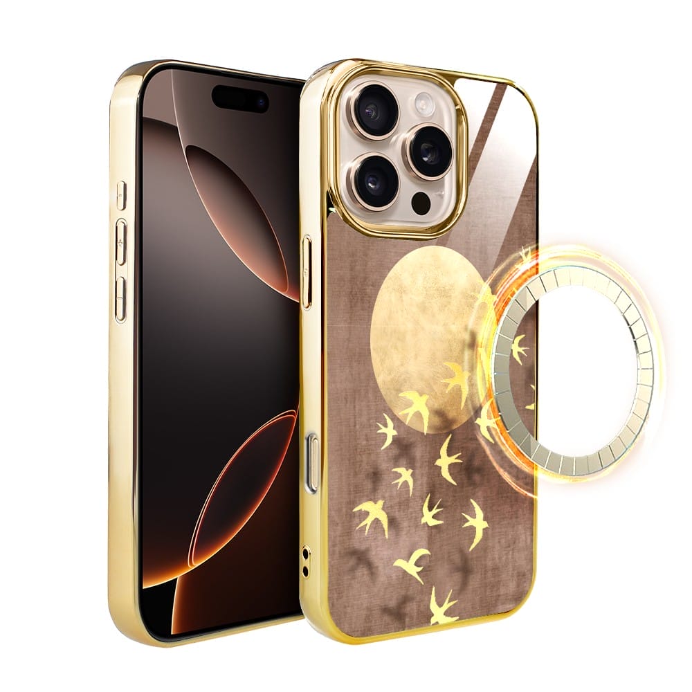 Etui do iPhone 16 Pro MaxIBIZU Elite Glass z MagSafe Magia Azji, Taniec jaskółek, złote