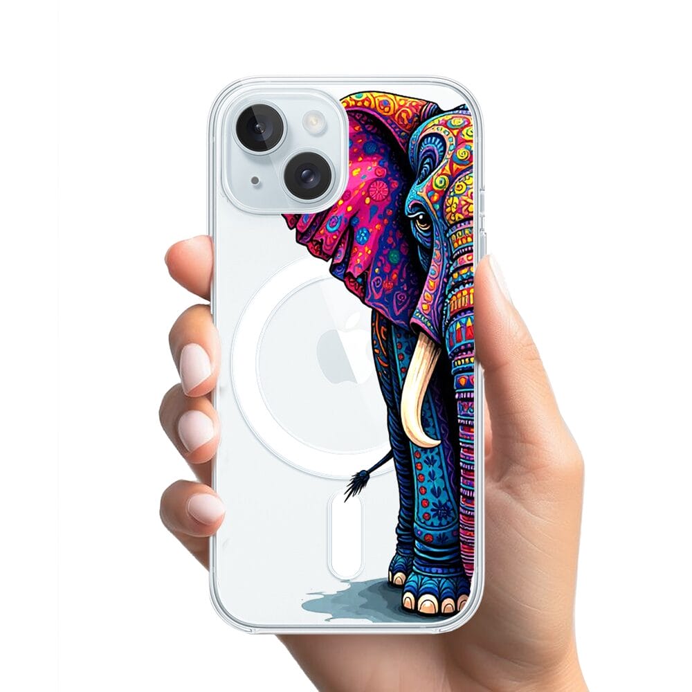 Etui do iPhone 15 z MagSafe przeźroczyste, silikonowe Flexi, Dzika Mandala, Słoń - obrazek 2