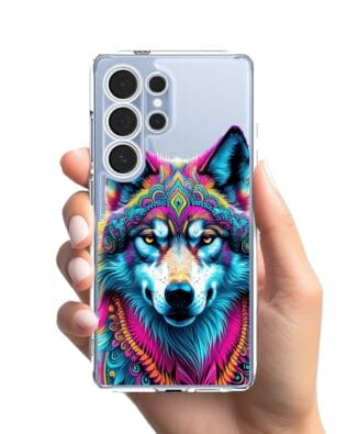 Etui do Samsung Galaxy S25 Ultra przeźroczyste, silikonowe Flexi, Dzika Mandala, Wilk