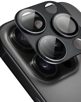 Metalowa osłona na cały aparat z wbudowanymi szkłami do iPhone 16 Pro, czarna