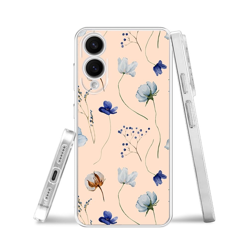 Etui do Samsung Galaxy S25 Edge przeźroczyste, silikonowe Flexi, kwiatki niebieskie na pudrowym tle - obrazek 3