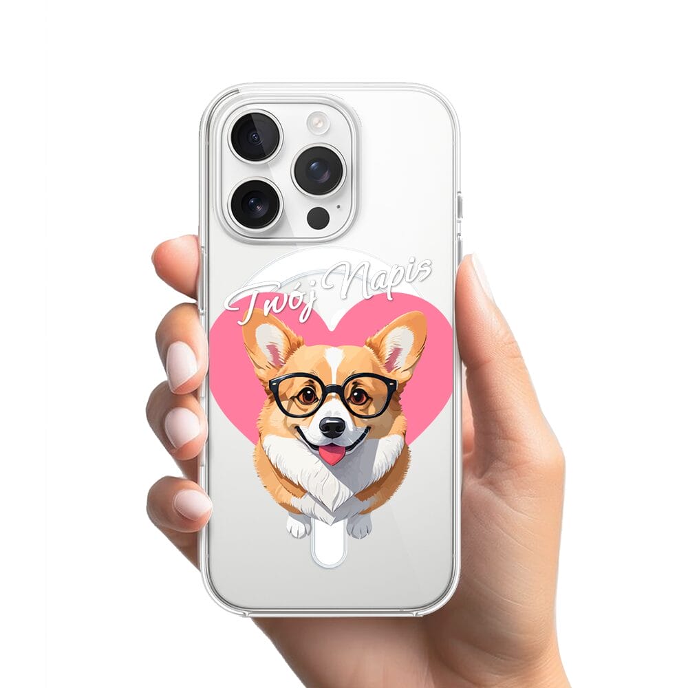 Etui do iPhone 13 Pro z MagSafe przeźroczyste, silikonowe Flexi, Puppy Love, pies rasy Corgi - obrazek 2