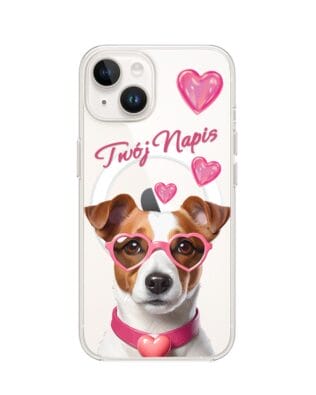 Etui do iPhone 14 z MagSafe przeźroczyste, silikonowe Flexi, Puppy Love, pies rasy Jack Russell Terrier