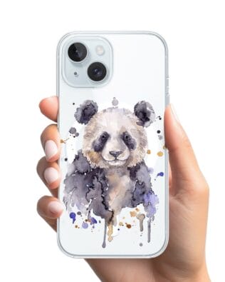 Etui do iPhone 15 Plus z MagSafe przeźroczyste, silikonowe Flexi, Akwarelowe Zoo, Panda