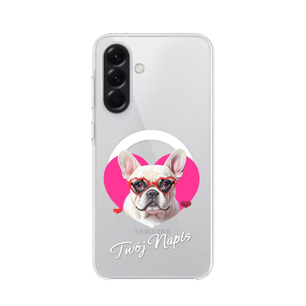 Etui do Samsung Galaxy A56 5G z MagSafe przeźroczyste, silikonowe Flexi, Puppy Love, pies rasy Buldog Francuski