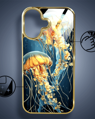 Etui do iPhone 16 Plus IBIZU Elite Glass z MagSafe Morze, Meduzy w głębinach, złote
