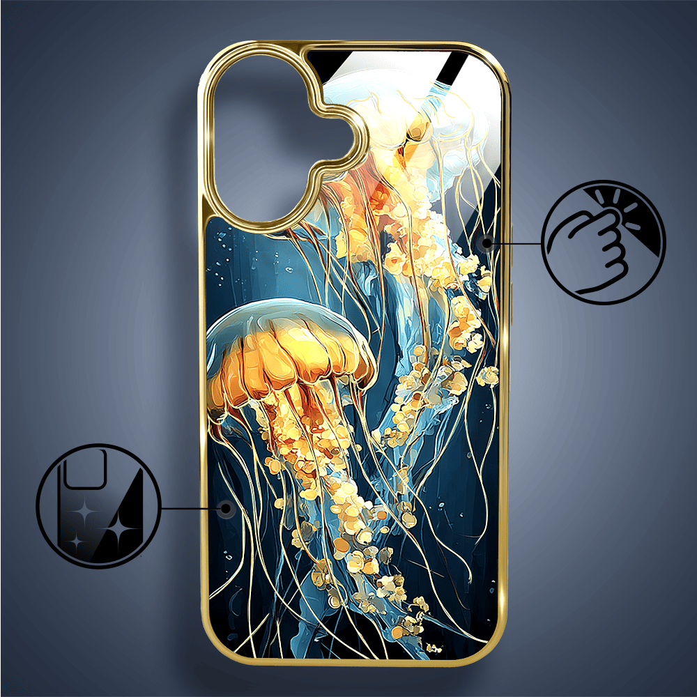 Etui do iPhone 16 Plus IBIZU Elite Glass z MagSafe Morze, Meduzy w głębinach, złote - obrazek 2