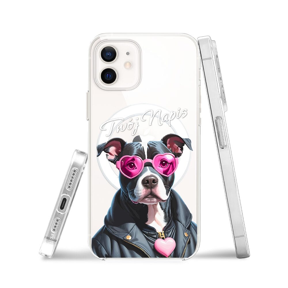Etui do iPhone 12 z MagSafe przeźroczyste, silikonowe Flexi, Puppy Love, pies rasy Amstaff - obrazek 3