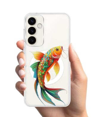 Etui do Samsung Galaxy S23 z MagSafe przeźroczyste, silikonowe Flexi, Dzika Mandala, Złota ryba