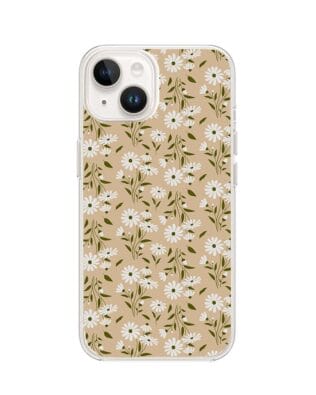 Etui do iPhone 13 Mini z MagSafe przeźroczyste, silikonowe Flexi, delikatne kwiatki na cielistym tle