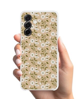 Etui do Samsung Galaxy A26 5G przeźroczyste, silikonowe Flexi, delikatne kwiatki na cielistym tle