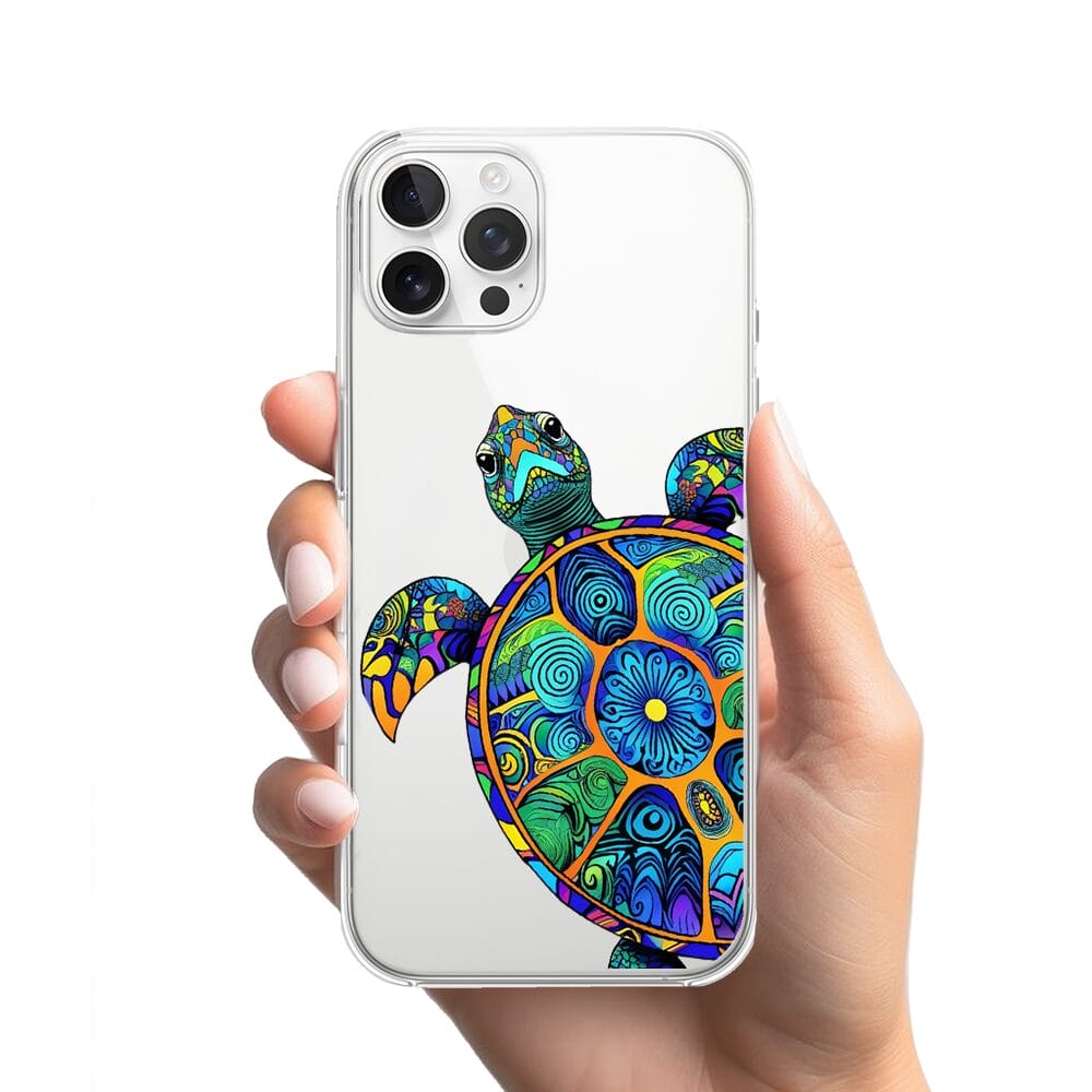 Etui do iPhone 12 Pro Max przeźroczyste, silikonowe Flexi, Dzika Mandala, Żółw - obrazek 2