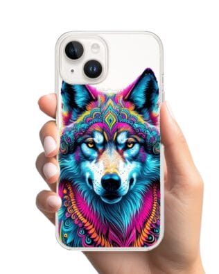 Etui do iPhone 14 przeźroczyste, silikonowe Flexi, Dzika Mandala, Wilk