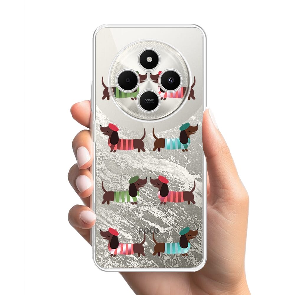 Etui do Xiaomi POCO C75 przeźroczyste, silikonowe Flexi, jamnik w Paryżu - obrazek 2