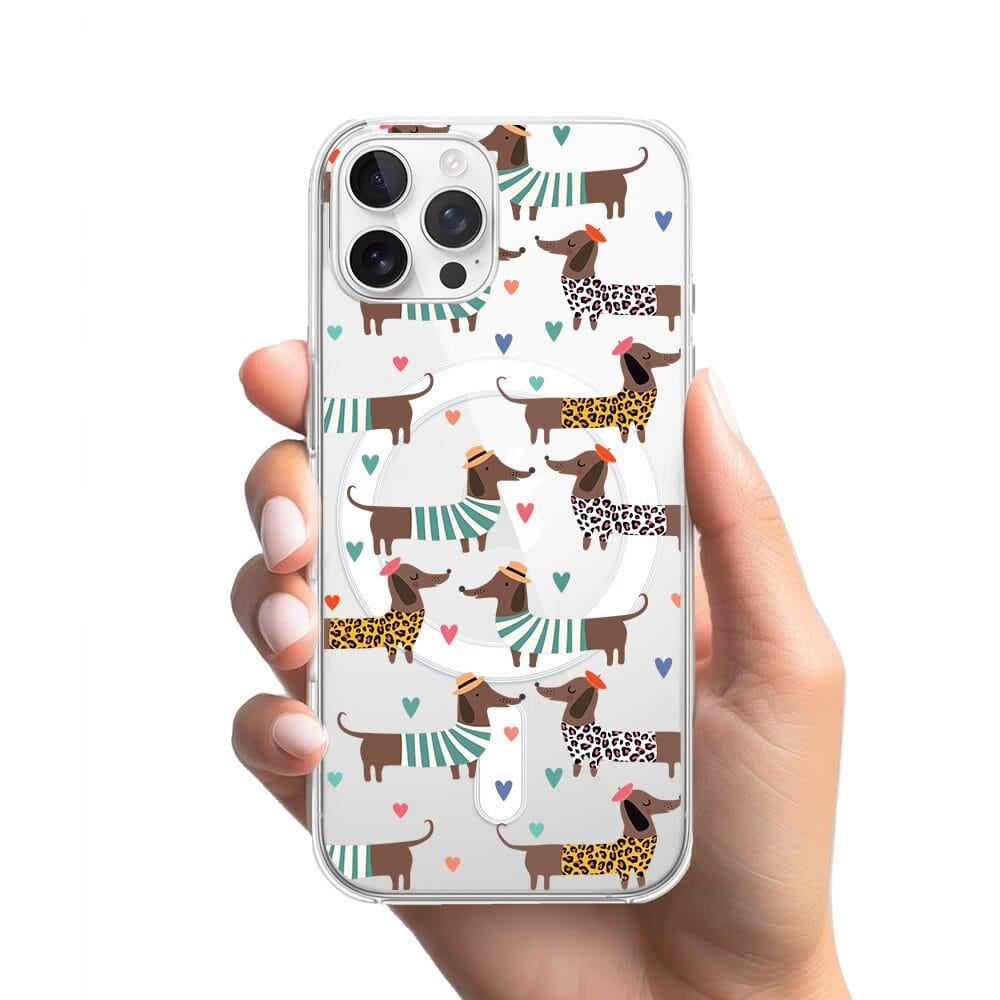 Etui do iPhone 12 Pro Max z MagSafe przeźroczyste, silikonowe Flexi, zakochane jamniki - obrazek 2